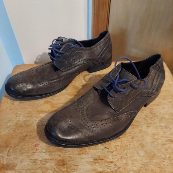 Hush Puppies Men's US 13 Taupe Leather Wingtip Oxford Dress Shoes EUC - Picture 1 of 9
